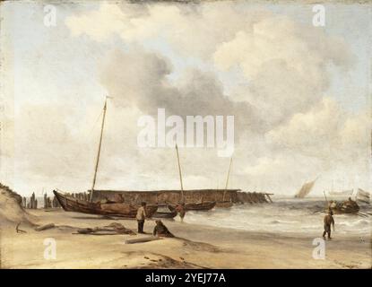 Strand mit einem Weyschuit an der Küste Willem van de Velde II (Nordholland, 1633-1707) um 1673 Gemälde Öl auf Holztafel Stockfoto
