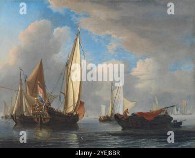 Eine Yacht und andere Schiffe in einem Calm Willem van de Velde II (Nordholland, 1633-1707) 1671 Gemälde Öl auf Leinwand Stockfoto