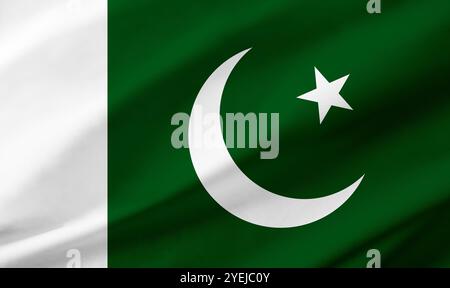 Hintergrunddetails der pakistanischen Flagge, die den gesamten Rahmen mit gewellter Textur besetzt. Stockfoto