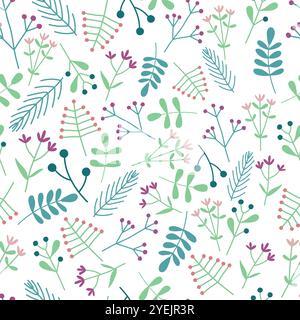Nahtloses Muster mit verschiedenen Pflanzen- und Blumenarten Stock Vektor