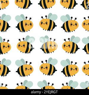 Niedliches nahtloses Muster mit niedlichen pastellfarbenen Bienen auf weißem Hintergrund Stock Vektor