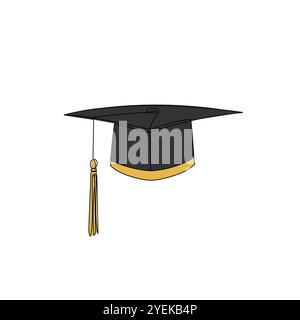 Abschlusshut im einzeiligen Zeichenstil. Studienabschlusskappe, Mortarboard-Hut. Handgezeichnete Vektorgrafik. Stock Vektor
