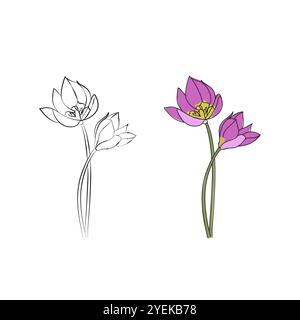 Violette Tulpenblüte. Strichgrafik. Handgezeichnete Vektorgrafik. Stock Vektor