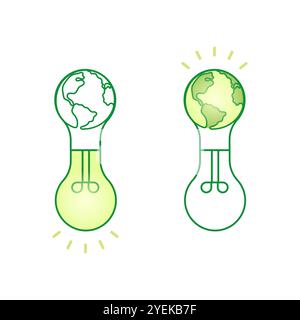 Glühlampe mit Erde im Inneren. Tag der Erde, Stunde. Energieeinsparung. Vektorabbildung. Stock Vektor