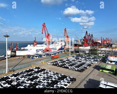 LIANYUNGANG, CHINA - 31. OKTOBER 2024 - Eine große Anzahl von Fahrzeugen wird zum Verladen am Terminal der Oriental Port Branch in Lianyungang Por gesammelt Stockfoto