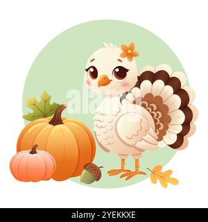 Vektor-Illustration von Thanksgiving truthahn mit Kürbissen, Eicheln und Herbstblättern in weichen Pastellfarben Stock Vektor