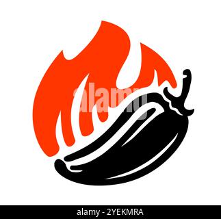 Heiße Chilischote im Feuer, einfaches Symbol. Emblem mit „Spice Food“-Logo Stock Vektor
