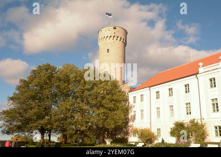 Pikk Hermann (großer Hermann) ist ein Turm der Burg Toompea auf dem Hügel Toompea in Tallinn, der Hauptstadt Estlands. Stockfoto