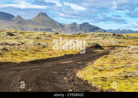 Uxatindar Gebirgszug am Skafta Fluss, Blick von der F206, Laki Touristenstraße, Island Stockfoto