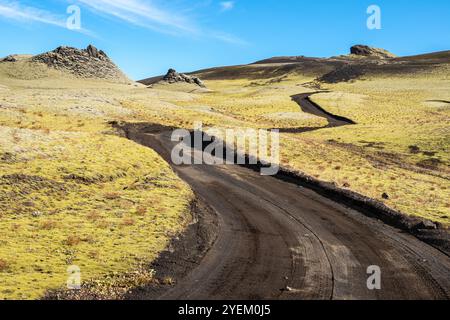 Uxatindar Gebirgszug am Skafta Fluss, Blick von der F206, Laki Touristenstraße, Island Stockfoto