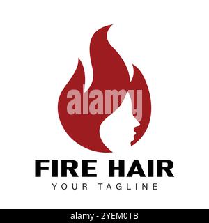 Flammendes Feuerhaar mit Frauengesicht für klassisches Vintage-Logo Stock Vektor