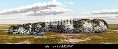 Prähistorische Riesenschlange Titanoboa in einer Landschaft Stockfoto