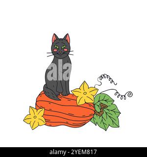 Thanksgiving-Grußkarte mit süßer Katze und Kürbis Stock Vektor