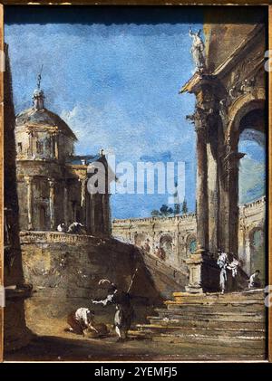 Ein architektonischer Caprice mit einem Palladian-Stil Gebäude, 1770-1780, Francesco Guardi (1712-1793), die National Gallery, London, UK Stockfoto