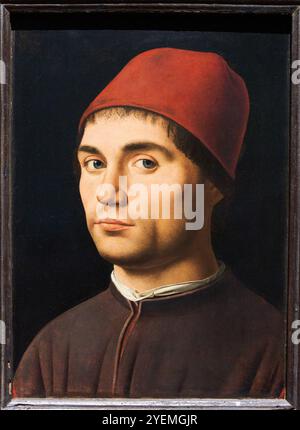 Porträt eines Mannes, um 1475–1476, Antonello da Messina (aktiv 1456; gestorben 1479), National Gallery, London, Großbritannien Stockfoto