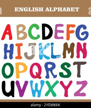 Buntes englisches Alphabet Ein lebhaftes Set englischer Alphabetbuchstaben in verschiedenen Farben, perfekt für Lernmaterialien für Kinder Stock Vektor