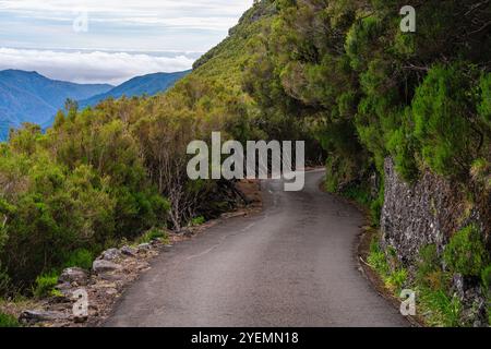 Der wunderschöne Weg PR6 Levada das 25 Fontes auf Madeira während der Sommersaison. Portugal. Stockfoto