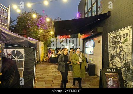 Glasgow, Schottland, Großbritannien. 31. Oktober 2024. Schrecknacht auf dem berühmten weltberühmten Barras Market Halloween Beetlejuice Night, während Kunden und Händler sich für Urlaubsspaß verkleiden. Credit Gerard Ferry /Alamy Live News Stockfoto