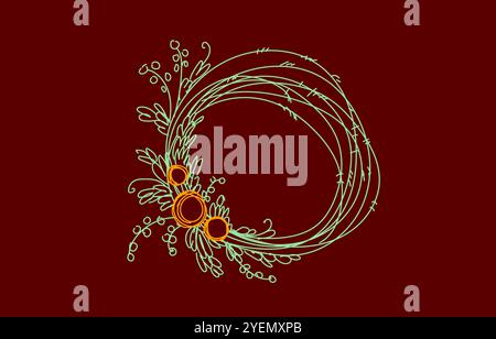 Einzelner durchgehender Blumenkreisrahmen. Handgezeichnet Runde Linie Border Hochzeit Einladung Konzept Design 1. Elegante, minimalistische, florale Skizze Stock Vektor