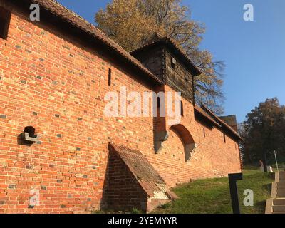 Die burg in Malbork, Marienburg vom Fluss Nogat aus gesehen. Deutsche Ritterarchitektur in Polen. Stockfoto