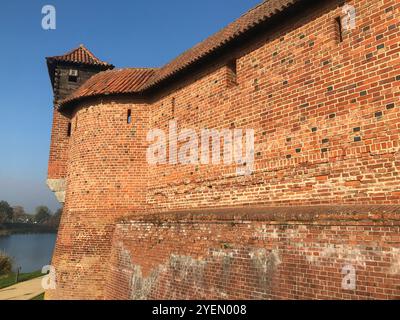 Die burg in Malbork, Marienburg vom Fluss Nogat aus gesehen. Deutsche Ritterarchitektur in Polen. Stockfoto