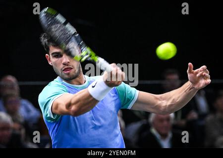 Carlos ALCARAZ aus Spanien am vierten Tag des Rolex Paris Masters 2024, ATP Masters 1000 Tennis Turniers am 31. Oktober 2024 in der Accor Arena in Paris, Frankreich Stockfoto