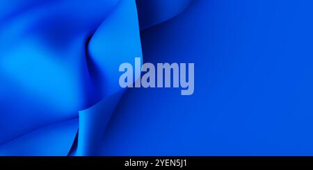 Hintergrund: Blauer Seidensatin. Vorhang, Vorhänge mit Platz für Text. Schöne weiche Falten auf dem Stoff. Stockfoto