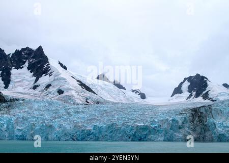 Blick auf die Gletscher und Berge des Drygalski Fjords auf der Südostseite von Südgeorgien, Südpolarmeer. Stockfoto