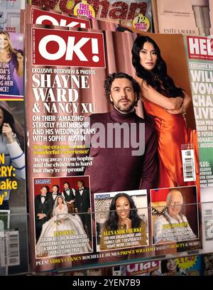 Shane Ward – die englische Sängerin, Schauspieler, X Factor und Strictly Come Dancing-Kandidatin, die zusammen mit der Tanzpartnerin Nancy Xu auf dem Cover des Magazins OK zu sehen ist. Stockfoto