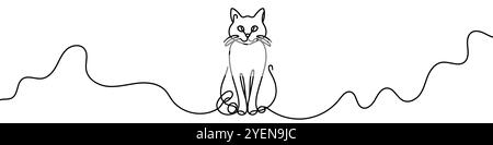 Eine durchgehende Darstellung einer Katze, isoliert auf weißem Hintergrund. Linienkunst einer Katze. Stock Vektor