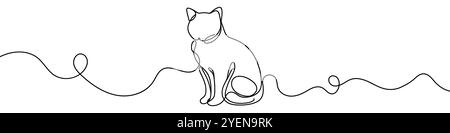 Eine durchgehende Darstellung einer Katze, isoliert auf weißem Hintergrund. Linienkunst einer Katze. Stock Vektor