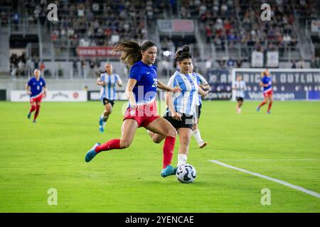 Louisville, Kentucky, USA. 30. Oktober 2024. US-amerikanische Stürmerin Emma Sears (26) während eines internationalen Freundschaftsspiels zwischen der USWNT und Argentinien im Lynn Family Stadium in Louisville, Kentucky. Quelle: Kindell Buchanan/Alamy Live News Stockfoto