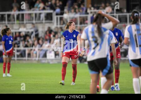 Louisville, Kentucky, USA. 30. Oktober 2024. US-amerikanischer Mittelfeldspieler Hal Hershfelt (19) während eines internationalen Freundschaftsspiels zwischen der USWNT und Argentinien im Lynn Family Stadium in Louisville, Kentucky. Quelle: Kindell Buchanan/Alamy Live News Stockfoto