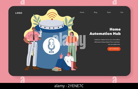 Smart Home-Konzept. Menschen, die sich mit Technologie für einen automatisierten Lebensstil beschäftigen. Steuerung von Haushaltsgeräten über digitale Schnittstellen. Vektorabbildung. Stock Vektor