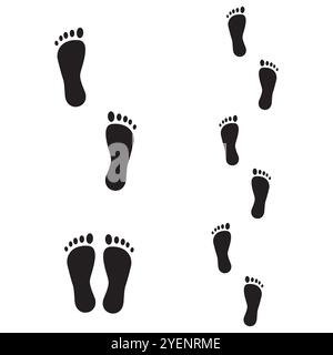 Footprint-Symbol. Schwarze Grundfläche. Menschliches Schrittmuster. Einfache Darstellung des CTGs. Stock Vektor