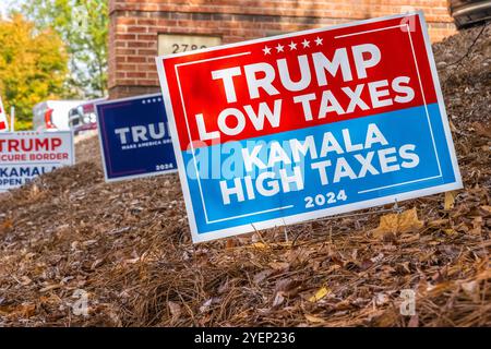 Trump Yard beschildert bei einer Wahlstation in Metro Atlanta, Georgia, während der frühen Wahlen im US-Präsidentschaftswahlkampf 2024. (USA) Stockfoto