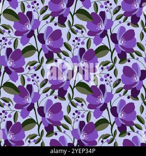 Nahtloses Muster mit violetten Blüten Stockfoto
