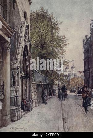 The Tower from Great Tower Street (Südporch von Allhallows Barking) Teil der Serie Tower of London, gemalt von John Fulleylove und veröffentlicht 1908 Stockfoto