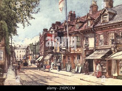 HIGH STREET, TWICKENHAM von John Fulleylove John Fulleylove (* 18. August 1845–22. Mai 1908) war ein englischer Landschaftskünstler und Illustrator Middlesex (Abkürzung: Middx) ist ein historisches County, ein ehemaliges Post County und ein ehemaliges Verwaltungsbezirk in Südostengland; Stockfoto