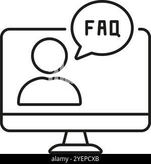 FAQ Anmelden Sprachblase am Desktop-Computer Symbol für Zeile. Online-Kundendienst. Symbol für Hilfe und Remote-Hilfe. Bearbeitbare Kontur Stock Vektor