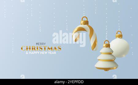 Weißes und goldenes 3D-Weihnachtsschmuck Grußkarte oder Banner Hintergrund Design Stock Vektor