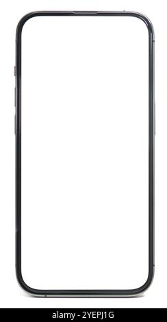 Großes leeres, leeres Mobiltelefon mit einem Bildschirm auf weißem Hintergrund. Stockfoto