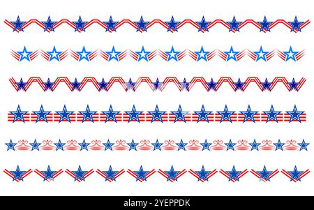 Dekorative Trennwände mit US-Flaggensymbolen Vektor-Designvorlage gesetzt. Stock Vektor
