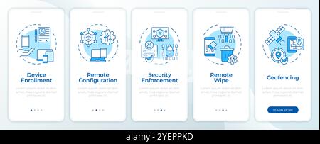 Die Geräteverwaltung verfügt über einen blauen Onboarding-Bildschirm für mobile Apps Stock Vektor
