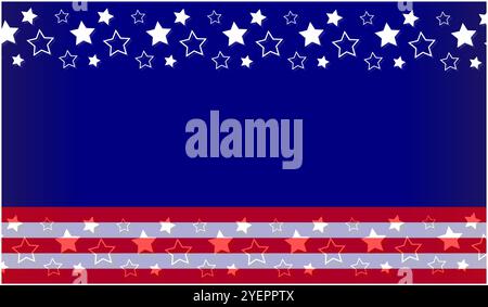 USA-Flaggensymbole dekorativer Rahmen auf dunkelblauem Hintergrund Vektor-Design-Vorlage Stock Vektor