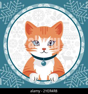 Weihnachtsgrußkarte. Süße Katze. Stock Vektor