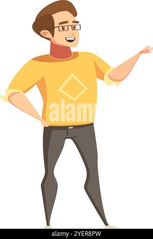 Lächelnder Mann mit ausgestreckter Hand im freundlichen Gruß-Cartoon-Design Stock Vektor