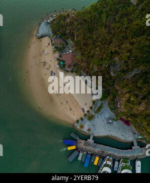 Die Halong-Bucht ist ein UNESCO-Weltkulturerbe und beliebtes Reiseziel Vietnam. Kreuzfahrtschiffe Stockfoto