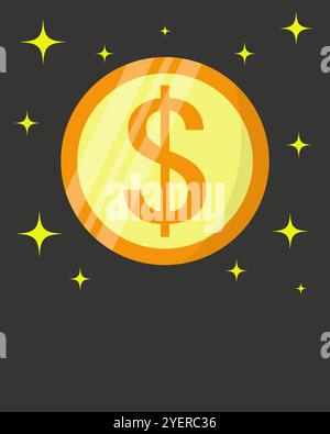 Dollarsymbol mit Sternen auf schwarzem Hintergrund, Finanz- und Geschäftsstrategie, Geld im Geschäft verdienen Stock Vektor