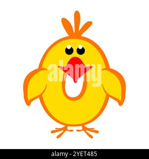 Cartoon Nummer 0 wie gelbes Huhn, Figur Null. Zeichentrick der Zahl mit einem Tierkonzept. Kalligrafie, Schriften, Typografie für Ihre Ausbildung Stock Vektor